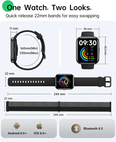 Miniatura 6 de Relojes inteligentes para mujeres y hombres, reloj inteligente Alexa HD de 1.83 pulgadas para Android y iPhone (llamadas/SMS/recordatorios), reloj