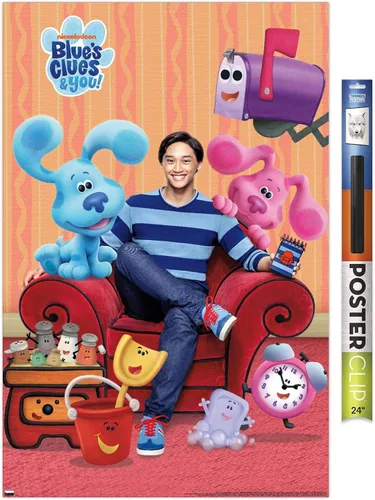 Miniatura 19 de Nickelodeon Blue's Clues - Póster de pared grupal, 22.4 pulgadas de largo x 14.7 pulgadas de ancho, versión enmarcada de madera de granero