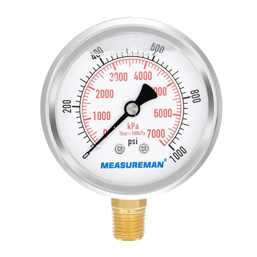Miniatura 35 de MEASUREMAN - Manómetro de presión 1/4 NPT, manómetro de presión lleno de glicerina 0-100psi/kPa con esfera de 2.5 pulgadas y caja de acero