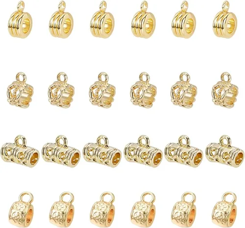 PH PandaHall 4 estilos de cuentas de fianza, chapados en oro de 18 quilates, cuentas de conector de larga duración, 24 cuentas de tubo de fianza con