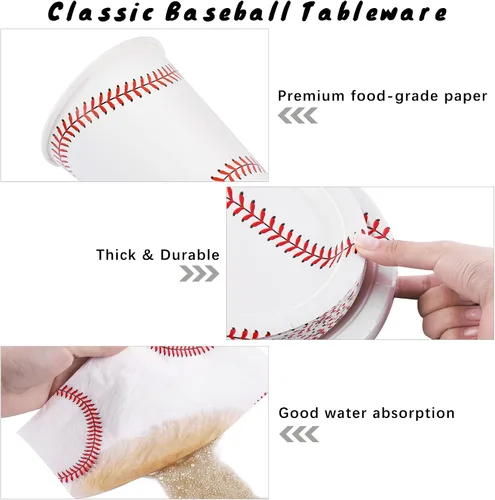 Miniatura 3 de Durony 144 piezas de platos y servilletas de papel de béisbol, juego de vajilla de fiesta de cumpleaños de béisbol, suministros de mesa, incluye