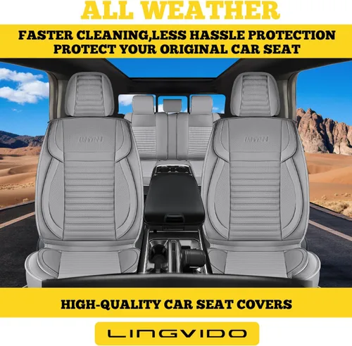 Miniatura 3 de LINGVIDO Fundas de asiento de automóvil, transpirables e impermeables, de piel sintética, fundas para asiento de automóvil, SUV, camioneta, sedán