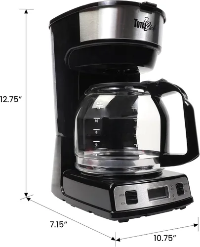 Miniatura 7 de Total Chef Cafetera de goteo – Cafetera programable de 12 tazas con olla de cristal, pausa y vertido, apagado automático, depósito de agua grande