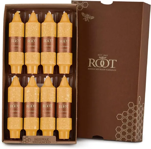 Root Candles Juego de velas sin perfume de mezcla de cera de abeja de primera calidad, 5 pulgadas, color caramelo, 8 unidades