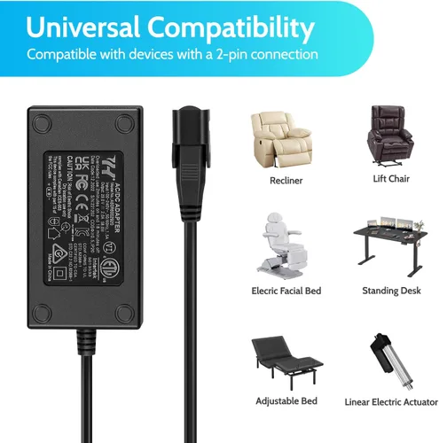 Miniatura 4 de Fuente de alimentación reclinable Sopito Wide AC/DC 100-240V - con cable de extensión de 6.6 pies, transformador de 29 V 2 A, conector de 2 pines