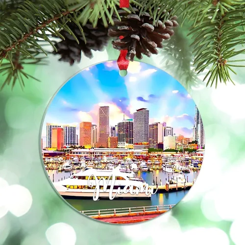 Miniatura 24 de Miami Florida, Estados Unidos, decoración de árbol de Navidad, recuerdos de ciudad de campo, recuerdos personalizados de Navidad 2023, decoración