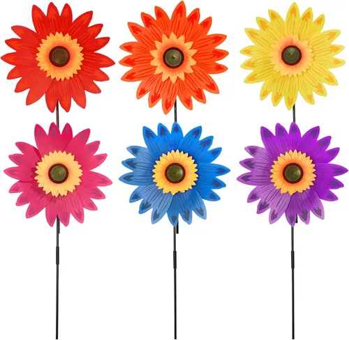 6 molinillos de girasol para césped, molinillos de viento, molinos de viento grandes para jardín, patio, decoración al aire libre (molinetes de