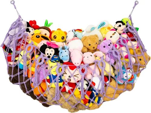 Miniatura 13 de Red grande para animales de peluche o hamaca para pared plana montada en la pared, hamaca de juguete de macramé hecha a mano, exhibición de felpa