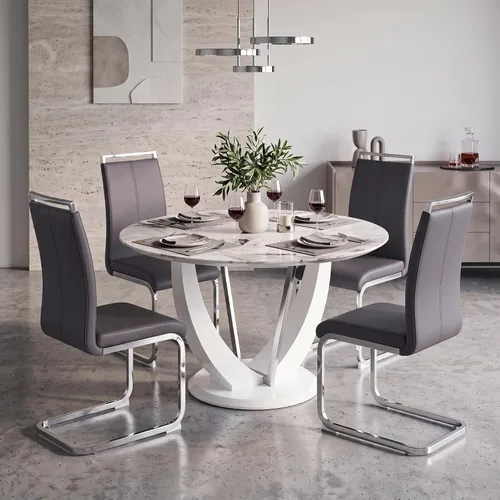 Miniatura 17 de Juego de mesa de comedor redonda de 48'' para 4, juego de mesa y sillas de cocina de mármol, conjunto de 4, mesa redonda con pata de MDF negro