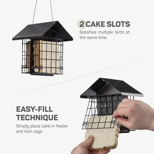 Miniatura 6 de Comedero para pájaros de sebo para exteriores [doble capacidad] Comedero para pájaros silvestres con techo de metal colgante, comedero de sebo