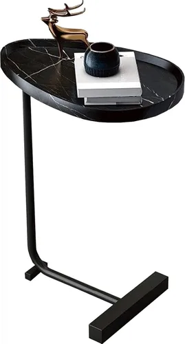Miniatura 11 de Mesa auxiliar en forma de C, mesa auxiliar rústica para aperitivos, mesa redonda de 27.5 pulgadas de alto, mesa auxiliar que se desliza debajo