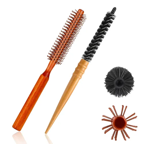Juego de 2 cepillos redondos para rizos, rodillos portátiles de cerdas para peinar cabello fino, cabello corto, flequillo, secado por soplado,