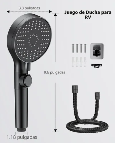 Miniatura 7 de Cabezal de ducha para autocaravana con manguera de acero inoxidable, cabezal de ducha de alta presión de 5 modos con interruptor de encendido