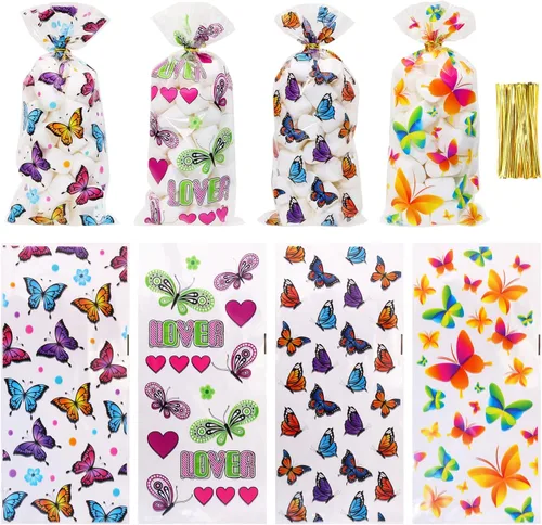 Miniatura 7 de PENTA ANGEL 50 bolsas de regalo de fiesta de sirena, 50 unidades, de plástico, planas, celofán, dulces, golosinas, bolsas de panadería con 50 lazos