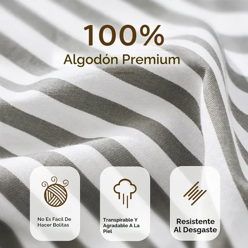 Miniatura 3 de JELLYMONI Juego de fundas de edredón a rayas de algodón 100% natural de 3 piezas, funda de edredón blanca con patrón de rayas grises estampado, 0604