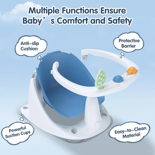 Miniatura 2 de Asiento de baño para bebés de 6 meses en adelante, antideslizante con ventosas, asiento de baño infantil seguro y cómodo para bañera, color azul