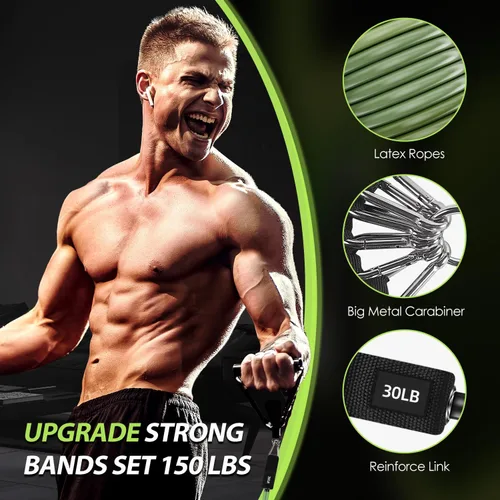 Miniatura 3 de WHATAFIT Bandas de resistencia, bandas de ejercicio, bandas de resistencia para entrenamiento, bandas de entrenamiento con asas para hombres y Verde