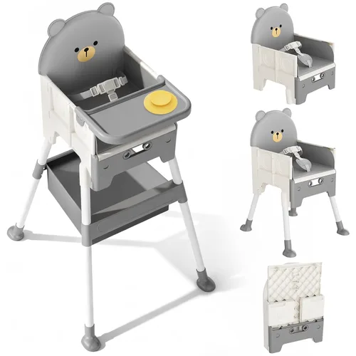 Silla alta 3 en 1 para bebés y niños pequeños, silla de oso para niños pequeños, silla alta de altura ajustable con babero y bolsa de almacenamiento
