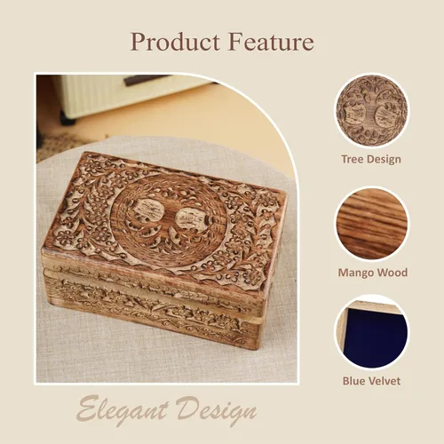 Miniatura 4 de Ajuny Cajas de Joyería de Madera Cajas Decorativas Antiguas con Tallado del Árbol de la Vida para Decoración de Mesa de Centro Regalo de Cumpleaños