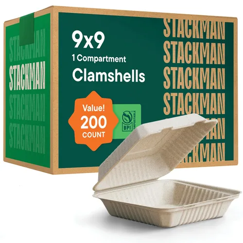 Miniatura 8 de Recipientes de alimentos 100% compostables para llevar [6 x 6 pulgadas, paquete de 50 unidades] Contenedores de calidad resistente, bagazo
