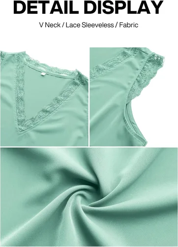 Miniatura 108 de VIISHOW - Camiseta sin mangas, sexy, con cuello en V y bordes de encaje para mujer, camisola de vestir, camisas de gasa, sin mangas, casuales