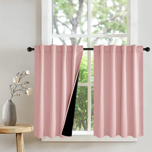 Miniatura 23 de PONY DANCE Cortinas opacas 100% cortas de 24 pulgadas de largo, medias cortinas con aislamiento térmico para ventanas pequeñas con parte trasera