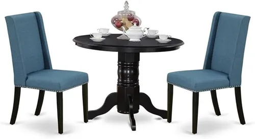 Miniatura 7 de East West Furniture SHFL3-WHI-01 Juego de mesa de comedor de 3 piezas contiene una mesa de cocina redonda con pedestal y 2 sillas de comedor Parson