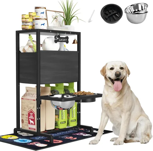 Miniatura 12 de SHAINFUN Soporte elevado para cuenco de perro rosa con dos cuencos de comida de acero inoxidable de 1700ml, comedero de alimentación lenta y Rosa