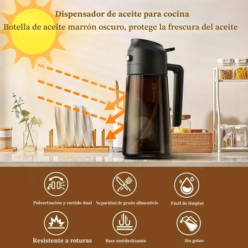Miniatura 6 de LAKUMIQI Pulverizador de aceite de oliva 2 en 1 para freidora de aire, dispensador de aceite de vidrio de 16 onzas y rociador de aceite de cocina