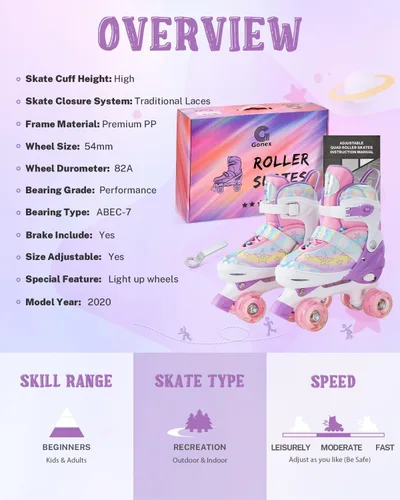 Miniatura 5 de Gonex Patines de ruedas para niñas, niños y mujeres con todas las ruedas iluminadas, patines ajustables para principiantes, niños pequeños