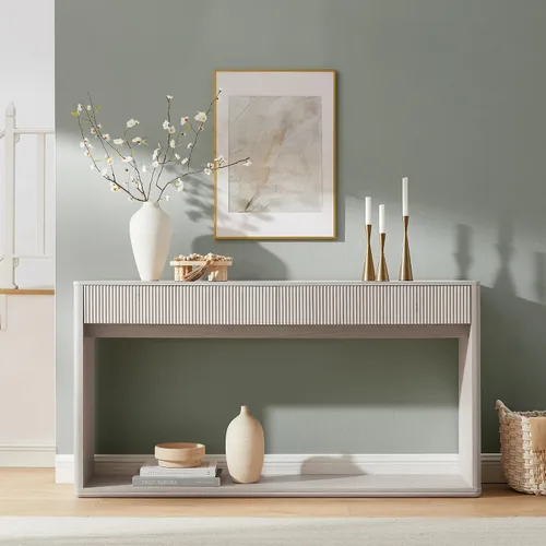 Miniatura 3 de OKD Mesa consola acanalada de 63 pulgadas para entrada, mesa de entrada moderna con 2 cajones grandes, mesa de sofá larga detrás del sofá para sala