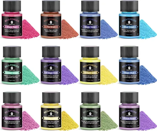 Miniatura 35 de CHANGTIKEJI Polvo de Mica ，100 Colores - 10g/Botella de Pigmento Natural para Resina Epóxica，Brillo de Labios，Sombra de Ojos,Ambientadores