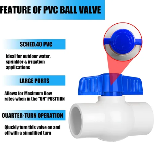 Miniatura 3 de Válvula de bola de PVC de 1 pulgada, enchufe de válvulas de bola de cierre con asas en T azules de fácil giro, válvula de PVC deslizante