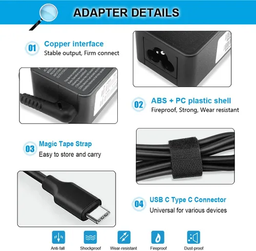Miniatura 5 de Cargador USB C de 45 W tipo C l43407-001 para HP Chromebook X360 14 14A G5 11 11A G8 G7 G6 G1 G2 EE 14-CA 11-AE 14-ca061dx 14-ca051wm 14-ca052wm