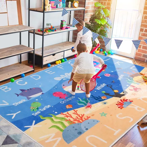 Miniatura 7 de Alfombras infantiles para sala de juegos, 3 pies 3 pulgadas x 4 pies 11 pulgadas, alfombra antideslizante para niños, alfombra educativa lavable