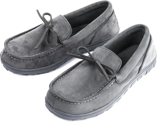 Miniatura 4 de LazyStep Pantuflas tipo mocasín de microgamuza para hombre, para interiores y exteriores, con espuma viscoelástica cómoda