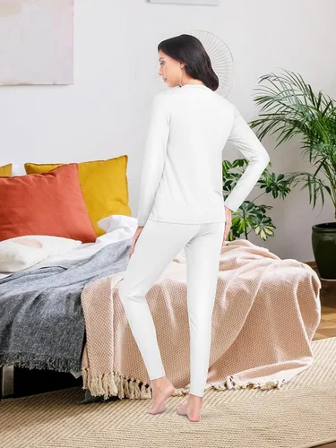 Miniatura 6 de URATOT Conjunto de 3 conjuntos de ropa interior térmica para mujer, con forro polar, ropa interior térmica, capa base para mujer, invierno frío