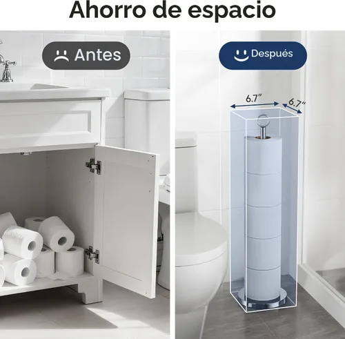 Miniatura 3 de Soporte para papel higiénico (con función de reserva), soporte de almacenamiento de rollos de repuesto independiente, acero inoxidable