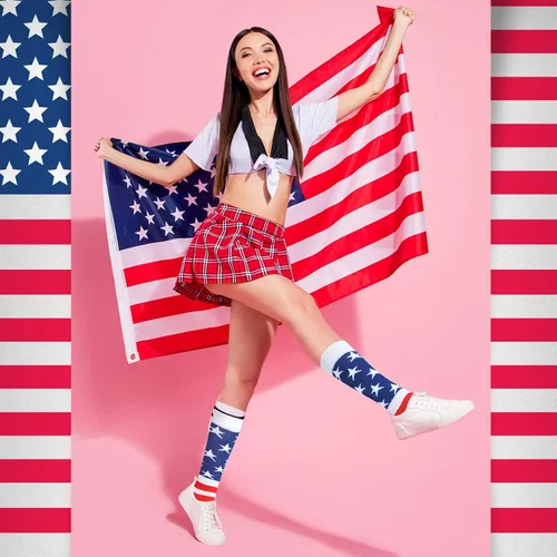 Miniatura 5 de Zhanmai 24 pares de calcetines con la bandera de Estados Unidos, accesorios del 4 de julio, para hombres y mujeres, calcetines de rayas de estrellas