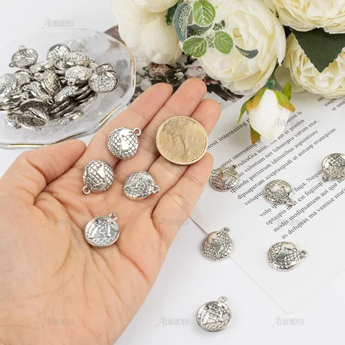 Miniatura 3 de AUEAR, Paquete de 100 dijes de globo de aleación de tierra de plata para hacer joyas, pulseras y collares