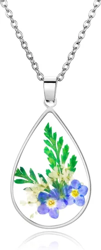 Miniatura 30 de Collar de flores silvestres prensadas con encaje de Forget-Me-Not y Queen Anne Collar de flores prensadas de oro Collares hechos a mano