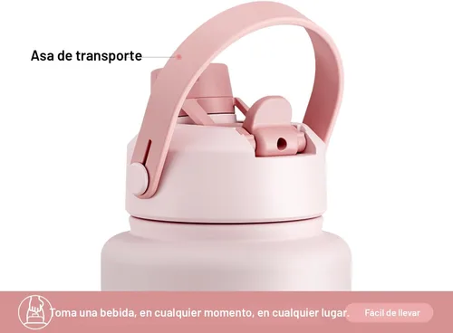 Miniatura 4 de POWCAN - Botella de agua térmica 2 en 1, sorbete y tapa con boquilla, antifugas, acero inoxidable sin BPA, portavasos automóvil, bebida fría 24 h