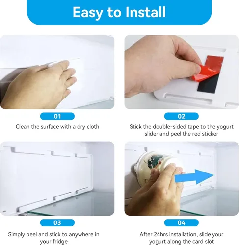 Miniatura 5 de Organizador de yogur para nevera, soporte de yogur para refrigerador, yogur, nevera, deslizador, estante deslizante para 4 yogures de 3.75 pulgadas