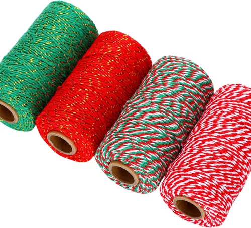 Miniatura 6 de Boao Cordeles de algodón para envolver Navidad, 4 rollos de 1312 pies, cuerda de algodón para Navidad, manualidades, regalo, panaderos, cuerda