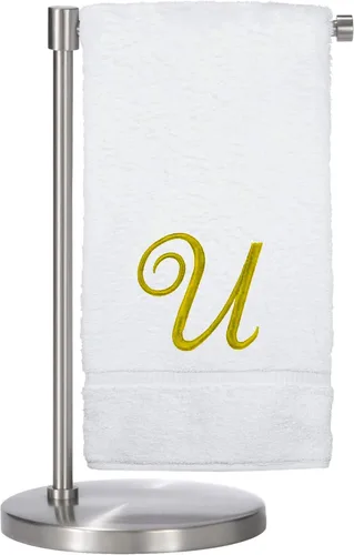 Miniatura 124 de Script R - Toalla de baño con monograma, regalo personalizado, 27 x 54 pulgadas, juego de 1 toalla bordada con texto dorado, 100% algodón turco
