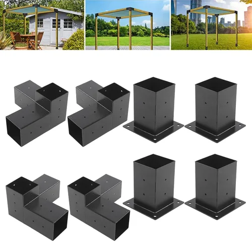 Soporte de pérgola de acero con revestimiento inoxidable, estructura resistente y fácil montaje para carpintería al aire libre (8 piezas)
