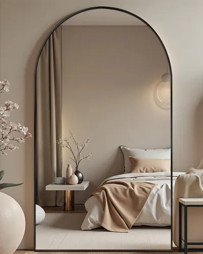 Miniatura 15 de DMWOODFL Espejo arqueado de cuerpo entero de 58"x18" - Montaje en pared/piso con soporte, vidrio a prueba de roturas y marco de aluminio, espejo