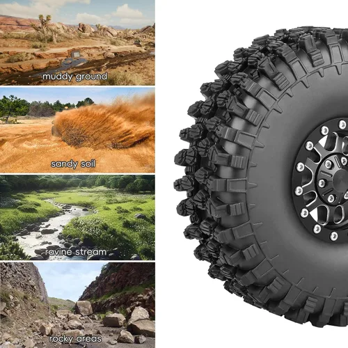 Miniatura 3 de Juego de ruedas y neumáticos Beadlock de aluminio de alto agarre 1.9 para Traxxas TRX-4 Axial SCX10 Capra RC4WD Redcat Gen8 escala 1/10 RC Crawler