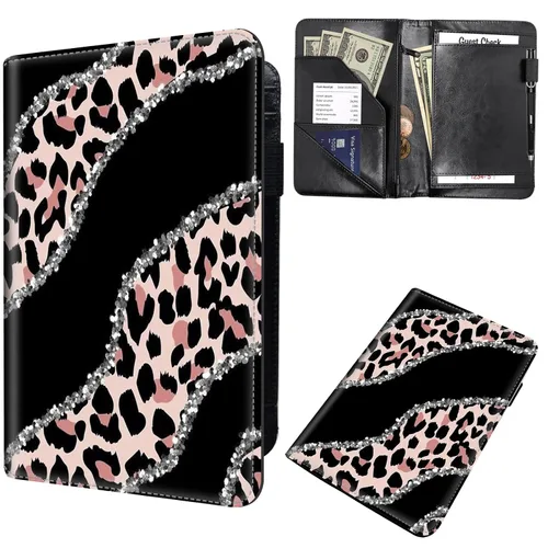 Miniatura 40 de Libreta de pedidos para camarera, cartera de cuero con bolsillo con cremallera oculta, soporte para bolígrafos, lindo organizador para camarera