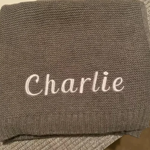 Miniatura 8 de Manta de punto de algodón con nombre bordado personalizado para bebé, niño, niña, manta suave, para baby shower, manta transpirable para cochecito